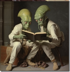 69 aliens with book